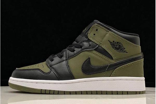 Tenisky Nike Air Jordan 1 Stredne GS Panske Olivovo Zelená Čierne Biele Slovensko | SK-AZDFLR731