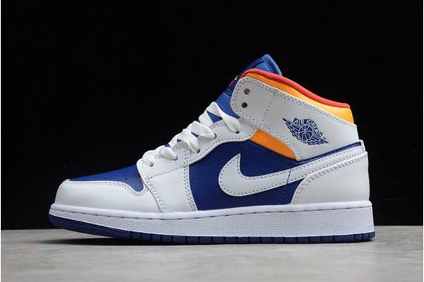 Tenisky Nike Air Jordan 1 Stredne GS Panske Biele Oranžové Tmavo Kráľovská Modrá Modre Slovensko | SK-UFYDRM593