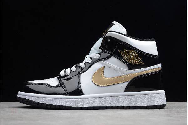 Tenisky Nike Air Jordan 1 Stredne Lakovane Panske Čierne Zlate Slovensko | SK-UHLGCR721