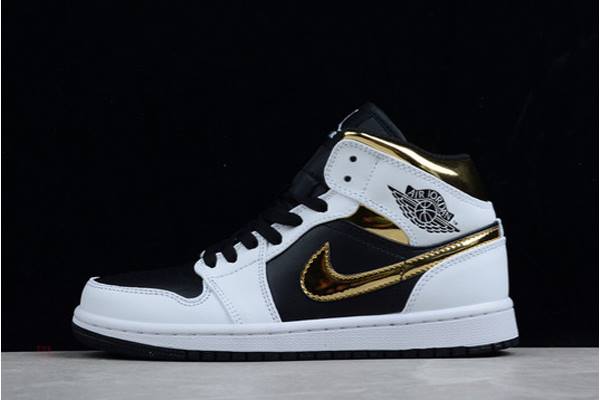 Tenisky Nike Air Jordan 1 Stredne Panske Biele Čierne Zlate Slovensko | SK-FXBGMW539
