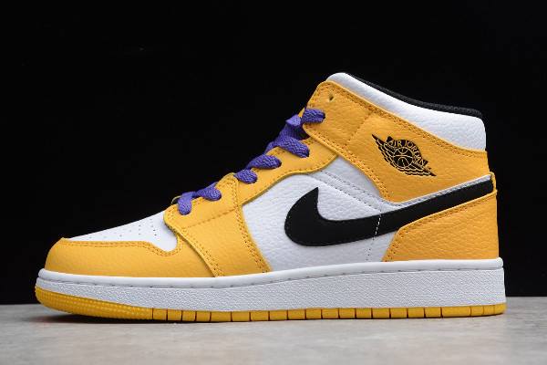 Tenisky Nike Air Jordan 1 Stredne SE Lakers Panske Biele Žlté Nachový Čierne Slovensko | SK-WVXJRH483