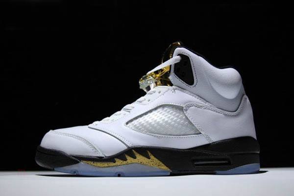 Tenisky Nike Air Jordan 5 Retro Olympic Panske Biele Čierne Metal Zlate Slovensko | SK-OGRQNB249